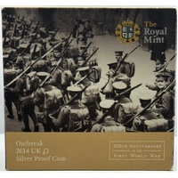 United Kingdom 2014 Silver Two Pound Proof S# K34 Outbreak WWI