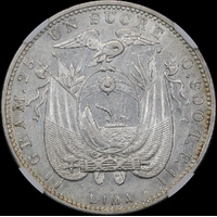 Ecuador 1892-TF Silver Sucre KM# 53.3 NGC AU55