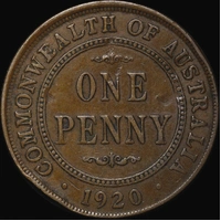 1920 Penny Dot Above Bottom Scroll English Obverse Very Good