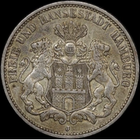German States (Hamburg) 1910 Silver 3 Mark KM#620 good EF