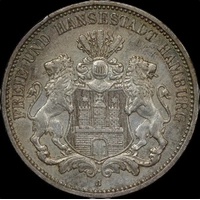 German States (Hamburg) 1912 Silver 3 Mark KM#620 good EF