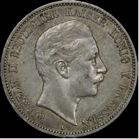German States (Prussia) 1907 Silver 5 Marks KM#23 Extremely Fine