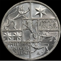 Germany (Weimar Republic) 1927-A Silver 3 Reichsmark KM#53 good EF Marburg