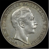 German States (Prussia) 1910-A Silver 3 Mark KM#527 good EF