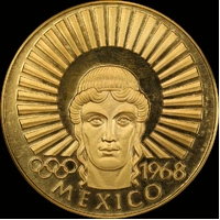 1968 Gold Fantasy 5 Ducat Aureus Magnus Mexico Olympics