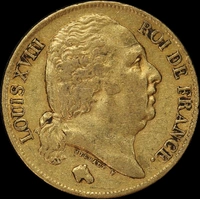 France 1824 Gold 20 Franc KM# 712.1 good VF