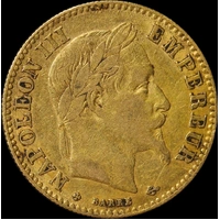 France 1863 Gold 10 Franc KM# 800.1 Very Fine