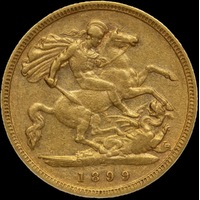 1899 Melbourne Veiled Head Half Sovereign about VF