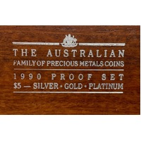 1990 Gold Platinum Silver Family of Precious Metals Proof Coin Set Mini