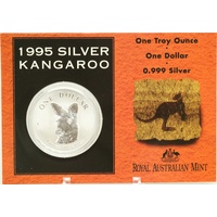 1995 One Dollar Silver Kangaroo Unc Coin Facing Kangaroo