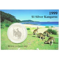 1999 One Dollar Silver Kangaroo Unc Coin Two Kangaroos