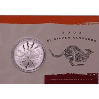 2002 One Dollar Silver Kangaroo Unc Coin Aboriginal Design
