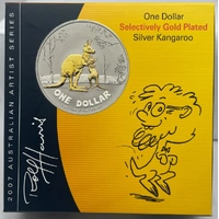 2007 1 Dollar Silver Kangaroo Selectively Gold Plated Rolf Harris