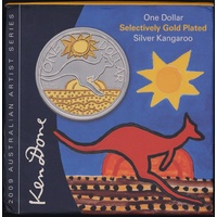 2009 One Dollar Silver Proof Coin Kangaroo Gold Plated Ken Done