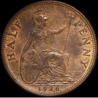 1926 Copper Halfpenny George V S# 4057 Uncirculated