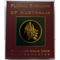 1998 Gold 100 Dollar Gold Unc Coin Floral Emblems Sturt Desert Pea
