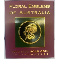 2002 Gold 100 Dollar Gold Unc Coin Floral Emblems Sturt Desert Rose