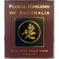 2001 Gold 100 Dollar Proof Coin - Floral Emblems Golden Wattle