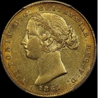 1865 Sydney Mint Type II Sovereign PCGS AU55
