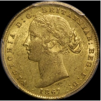 1867 Sydney Mint Type II Sovereign PCGS AU58
