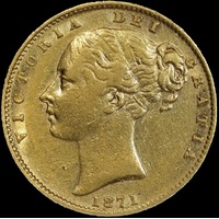 1871 Sydney Shield Sovereign good VF
