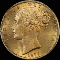 1871 Sydney Shield Sovereign WW Incuse Unc (PCGS MS62)