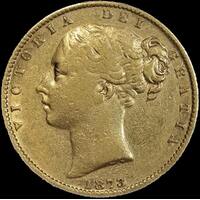 1873 Sydney Shield Sovereign about VF