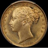 1881 Sydney Shield Sovereign Choice Unc (PCGS MS63)