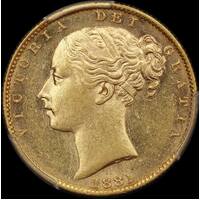 1881 Melbourne Shield Sovereign Unc (PCGS MS62)