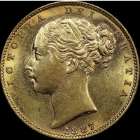 1887 Melbourne Shield Sovereign about Unc