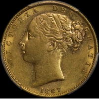 1887 Melbourne Shield Sovereign good EF (PCGS AU55)