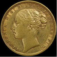 1871 Sydney Young Head Sovereign Small BP about VF
