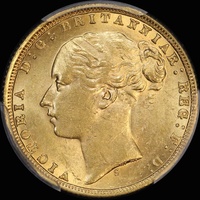 1872 Sydney Young Head Sovereign PCGS AU58