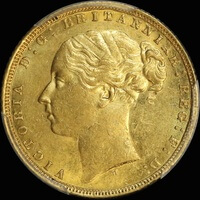 1872 Melbourne Young Head Sovereign PCGS AU58