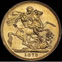 1873 Melbourne Young Head Sovereign about Unc