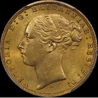 1874 Sydney Young Head Sovereign Unc (PCGS MS62)