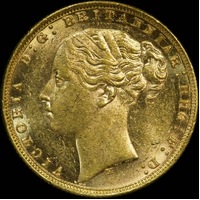 1876 Melbourne Young Head Sovereign about Unc