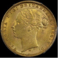1878 Melbourne Young Head Sovereign Choice Unc (PCGS MS63)