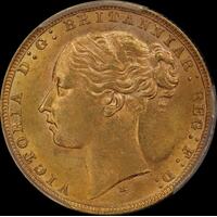 1881 Melbourne Young Head Sovereign Long Tail Small BP Unc (PCGS MS62)