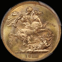 1886 Melbourne Young Head Sovereign Choice Unc (PCGS MS63)