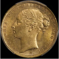 1886 Melbourne Young Head Sovereign Choice Unc (PCGS MS63)