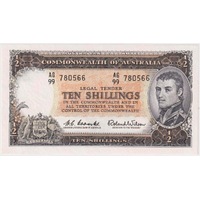 1961 Ten Shilling Coombs/Wilson R17 about Unc