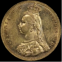 1887 Melbourne Jubilee Head Sovereign Small Spaced JEB good EF