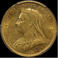 1893 Sydney Veiled Head Sovereign Unc (PCGS MS61)