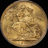 1893 Sydney Veiled Head Sovereign Unc (PCGS MS62)
