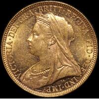 1893 Melbourne Veiled Head Sovereign about Unc