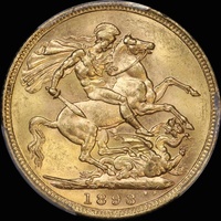 1893 Melbourne Veiled Head Sovereign Unc (PCGS MS62)