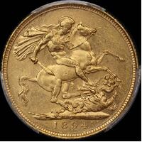 1894 Sydney Veiled Head Sovereign Unc (PCGS MS61)