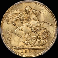 1894 Sydney Veiled Head Sovereign Unc (PCGS MS62)
