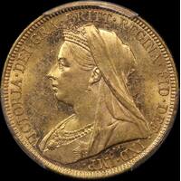 1895 Melbourne Veiled Head Sovereign Unc (PCGS MS62)